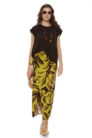 Fusta dama midi petrecuta din vascoza premium safari print 2026 verde