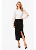 Fusta de ocazie cu drapaj sofisticat din lycra neagra cu strasuri argintii picture - 1