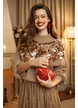 Fusta eleganta bej din dantela premium cu stralucire fina