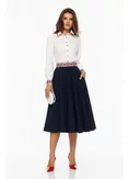 Fusta eleganta clos Fofy bleumarin midi cu buzunare laterale picture - 3