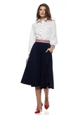 Fusta eleganta clos Fofy bleumarin midi cu buzunare laterale picture - 1