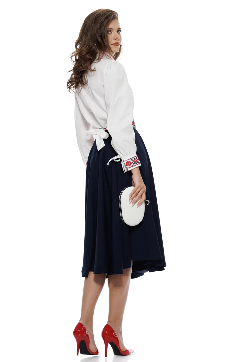 Fusta eleganta clos Fofy bleumarin midi cu buzunare laterale picture - 5