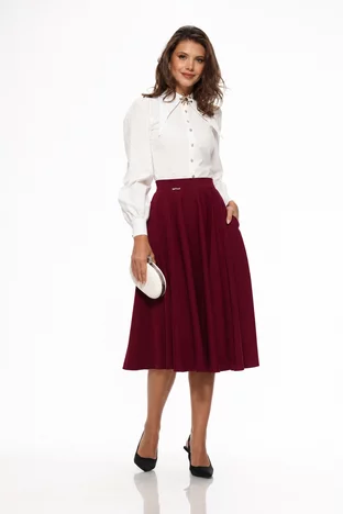 Fusta eleganta clos Fofy bordo midi cu buzunare laterale