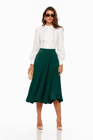Fusta eleganta clos Fofy verde midi cu buzunare laterale