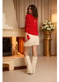 Fusta eleganta cu franjuri velevet feathers crem si lurex argintiu picture - 3