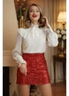 Fusta eleganta Fofy mini rosie din catifea cu paiete