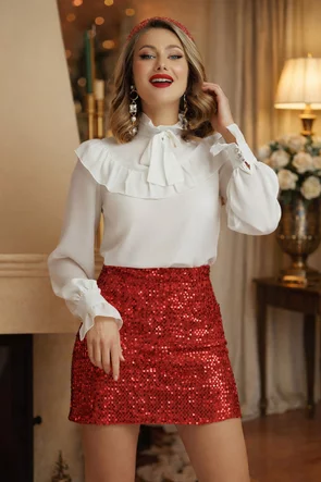 Fusta eleganta Fofy mini rosie din catifea cu paiete