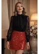 Fusta eleganta Fofy mini rosie din catifea cu paiete