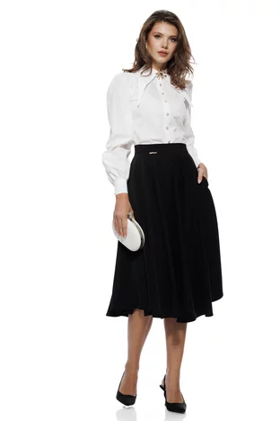Fusta midi eleganta clos Fofy neagra midi cu buzunare laterale