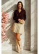 Fusta mini crem cu fir delicat de lurex din tricot premium plisat