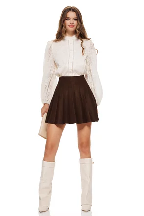 Fusta mini din tricot maro premium plisat