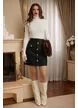 Fusta mini eleganta evazata neagra cu fir de lurex argintiu  si nasturi metalici picture - 2