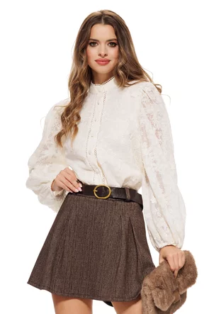 Fusta pantalon cu pliuri din stofa premium cu strasuri fine si centura