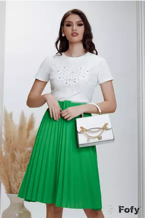 Fusta plisata verde tonic midi cu centura inclusa