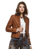 Geaca dama scurta din piele ecologica premium cappuccino cusaturi decorative picture - 1