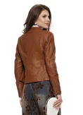 Geaca dama scurta din piele ecologica premium cappuccino cusaturi decorative picture - 3