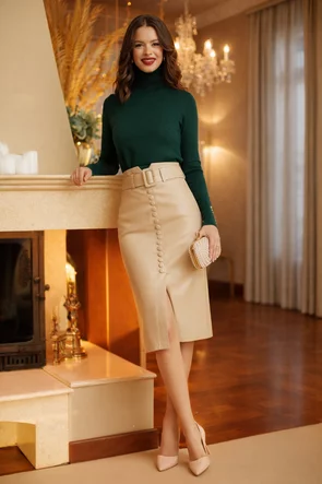 Helanca dama verde inchis eleganta cu mansete late cu decupaje si aplicatii de perle