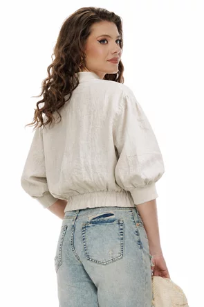Jacheta bomber din in nature supersoft cu snur de cambrare si fermoar metalic