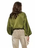 Jacheta dama bomber din satin olive supersoft cu buzunare laterale si guler tunica picture - 2