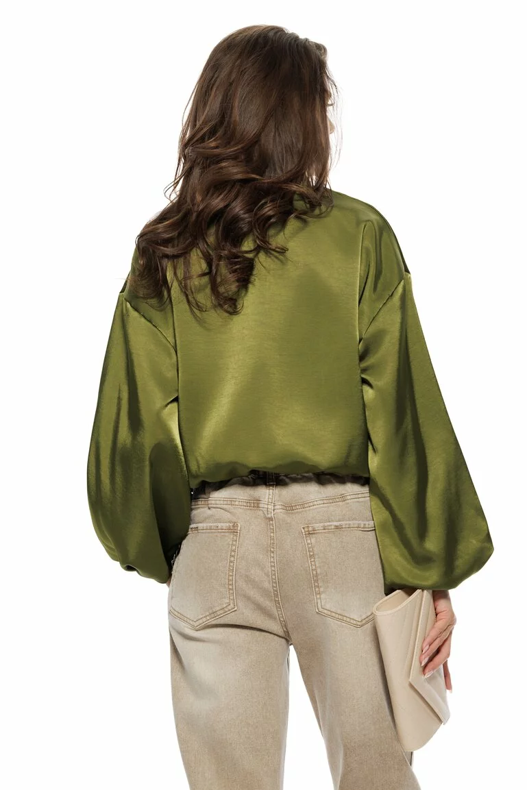 Jacheta dama bomber din satin olive supersoft cu buzunare laterale si guler tunica picture - 2