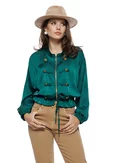 Jacheta dama bomber din satin verde supersoft brademburguri si nasturi militar picture - 1