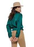Jacheta dama bomber din satin verde supersoft brademburguri si nasturi militar picture - 2