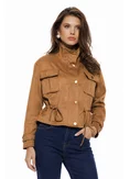 Jacheta dama camel din piele intoarsa eco cu buzunare si snur reglabil in talie picture - 1