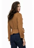 Jacheta dama camel din piele intoarsa eco cu buzunare si snur reglabil in talie picture - 2