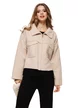 Jacheta dama crem cu buzunare si fermoar din tricot plusat bumbac cu lana