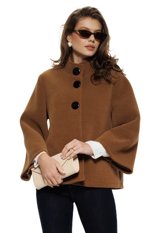 Jacheta damă eleganta camel cu croi retro nasturi maxi maneca clopot
