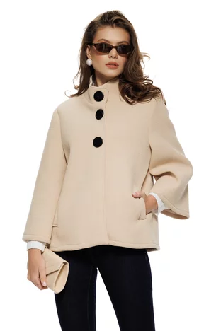 Jacheta damă eleganta ivoire cu croi retro nasturi maxi maneca clopot