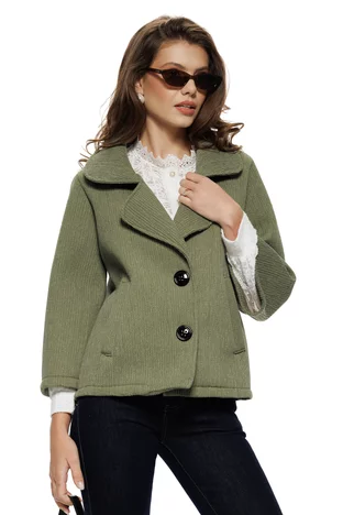 Jacheta damă eleganta olive cu croi retro nasturi maxi