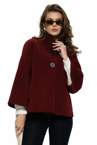 Jacheta damă eleganta pruna cu croi retro nasturi maxi maneca clopot