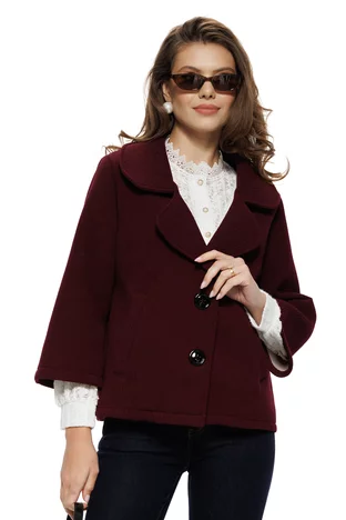 Jacheta damă eleganta visinie cu croi retro nasturi maxi