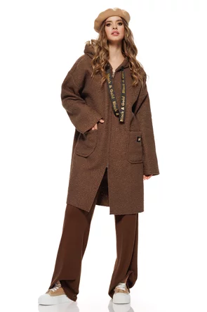 Jacheta dama maro stil palton cu gluga din tricot plusat bumbac cu lana