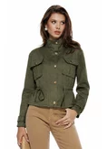 Jacheta dama olive din piele intoarsa eco cu buzunare si snur reglabil in talie picture - 1
