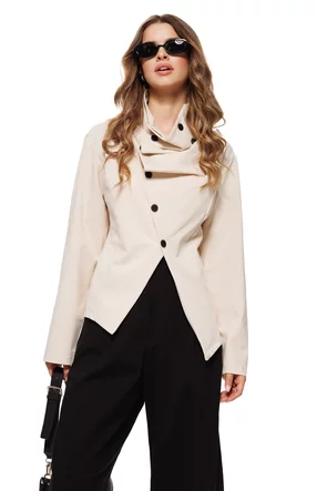 Jacheta dama premium crem din bumbac cu croi modern si si nasturi