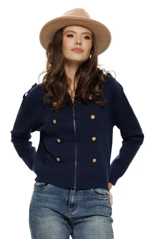 Jacheta dama premium din tricot bleumarin cu aplicatii militare