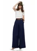 Pantalon dama bleumarin extra-wide cu talie inalta pense duble si centura in talie picture - 1