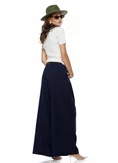 Pantalon dama bleumarin extra-wide cu talie inalta pense duble si centura in talie picture - 2
