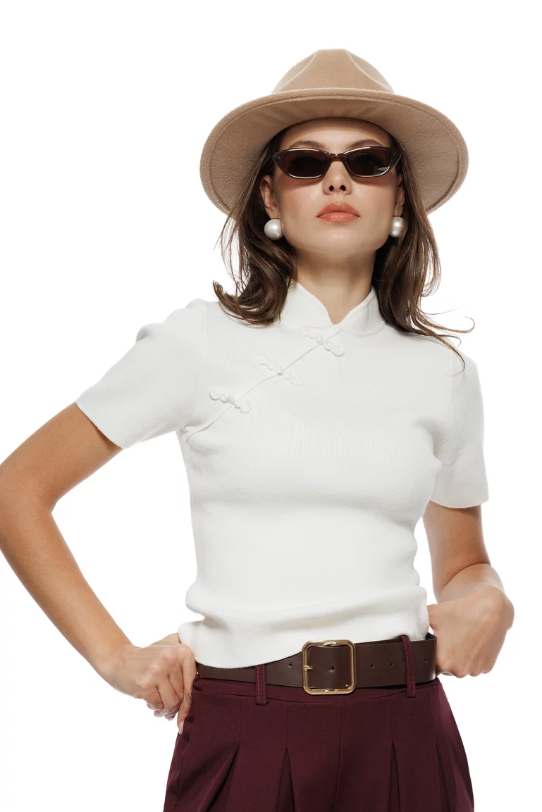 Pantalon dama bordo extra-wide cu talie inalta pense duble si centura in talie picture - 3