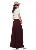 Pantalon dama bordo extra-wide cu talie inalta pense duble si centura in talie picture - 4