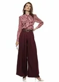 Pantalon dama bordo extra-wide cu talie inalta pense duble si centura in talie picture - 2