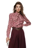 Pantalon dama bordo extra-wide cu talie inalta pense duble si centura in talie picture - 5