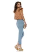 Pantalon dama casual din bumbac elastic albastru cu dungi si curea