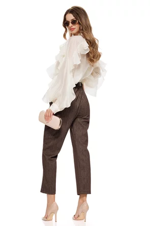 Pantalon dama conic cu talie inalta stofa premium cu strasuri fine si centura