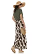 Pantalon dama de vara larg din vascoza premium olive imprimeu geometric