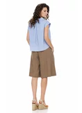 Pantalon dama din in premium bej tip bermuda cu pense ample si cordon picture - 2