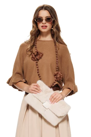 Pantalon dama elegant bej cu croi larg curea pense si buzunare