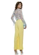 Pantalon dama elegant galben wide cu buzunare si curea